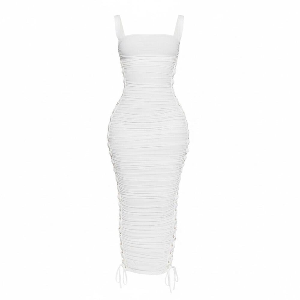 Fashion Nova white Laces Tied Maxi bodycon sexy Dress. Size-L NWT